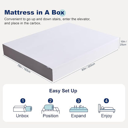 Amazon Basics Breathable Gel Memory Foam Mattress, Medium Firm, 10 Inch, King, White/Grey