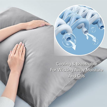 BEDELITE Pillow Cases Standard Size Set of 2, Rayon Derived from Bamboo, Cooling Pillow Cases for Hot Sleepers & Night Sweats, Breathable and Silky Soft Envelope Pillowcases(Silver Grey, 20"x26")