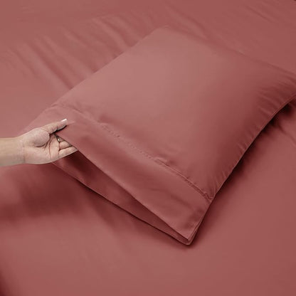 Nestl Queen Size Sheet Set, 4 Piece Extra Deep Pocket (18-24 inches), Microfiber, Cooling, Hotel Luxury, Soft, Breathable, Wrinkle-Free, Easy to Care, Pink Clay