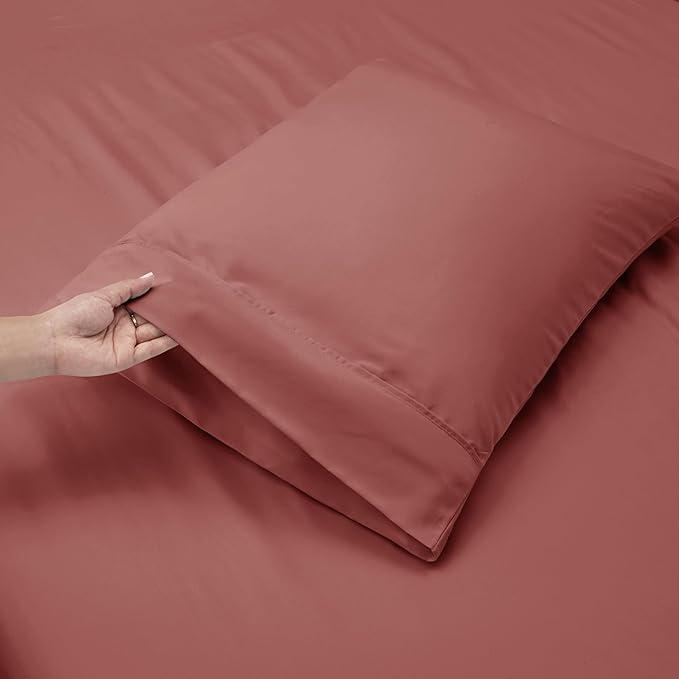 Nestl Twin XL Size Sheet Set, 4 Piece Extra Deep Pocket (18-24 inches), Microfiber, Hotel Luxury, Soft, Breathable, Wrinkle-Free, Easy to Care, Pink Clay
