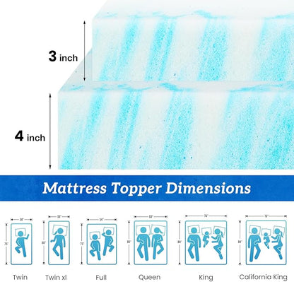 Sweetcrispy Mattress Topper Full, 4 Inch Thick Memory Foam Gel Infused Cooling Toppers Pad for Full Size Bed, Sleeper Sofa, RV, Camper, CertiPUR US Certified, Ventilated and Breathable, Blue