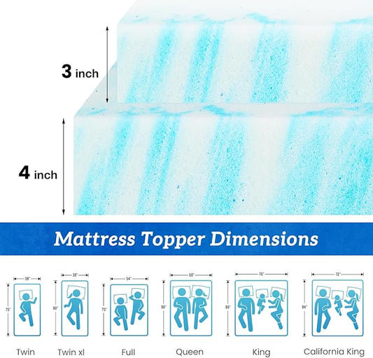 Sweetcrispy Mattress Topper Twin XL, 4 Inch Thick Memory Foam Gel Infused Cooling Toppers Pad for Twin XL Size Bed, Sleeper Sofa, RV, Camper, CertiPUR US Certified, Ventilated and Breathable