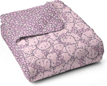 Northwest Sanrio Hello Kitty Reversible Quilted Throw, Kawaii Pink Pattern, Cozy & Warm, for Anime Fans, Game Room, Chair or Couch, 60 x 80 Inches