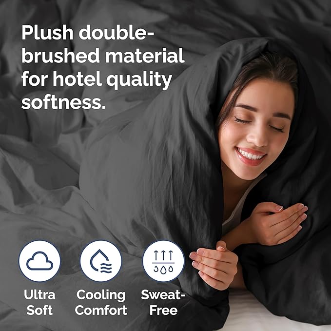 Duvet Cover Cal King Size Set - Extra Soft Cal King Duvet Cover 104" x 98" with 2 Pillow Shams - Hotel Luxury, Easy Care & Fade Free with Zipper Closures & Ties - Comfy, Cozy and Breathable (Black)