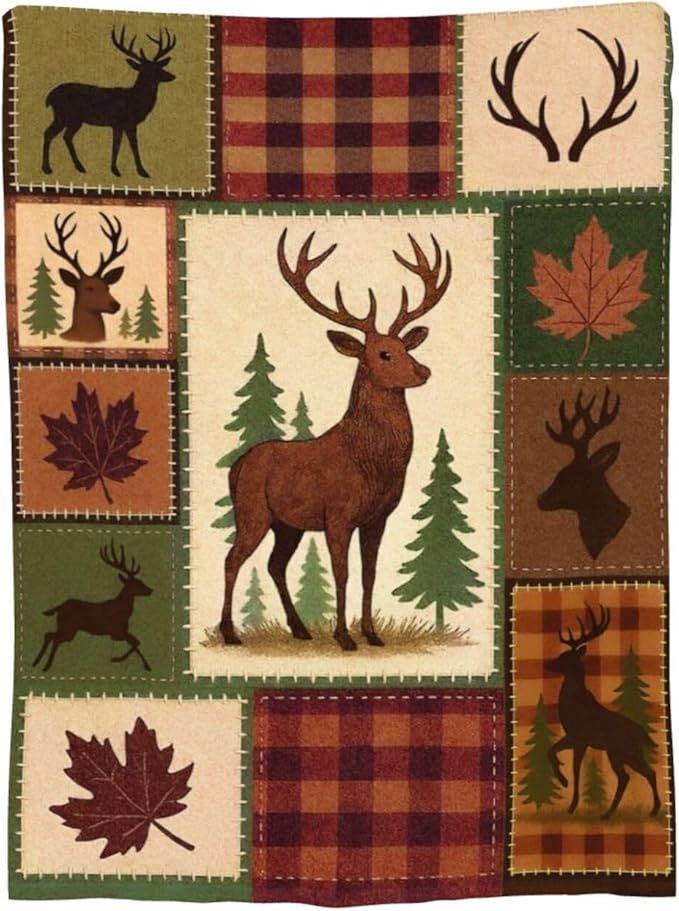 Cabin Deer Blanket Super Soft Warm Fluffy Fleece Flannel Hunter Animal Throw Blanket Cozy Fuzzy Plush Stuff Bedding Blankets Gifts for Women Kids Boys Girls Adults 60"X50"