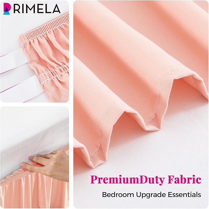 RIMELA Peachy Coral Bed Skirt King Size 18 Inch Drop, Elastic Bed Skirting for Bed Base and Frame, Bedding Dust Ruffle Easy to Install, Wrap Around Adjustable Bedskirt