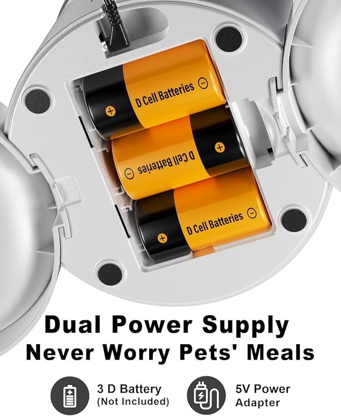 Dual Automatic Cat Feeder 2 Cats, 4.2L Dry Food Auto Dispenser with Double Stainless Steel Bowls,Dual Power Supply,Programmable Portion Control,10s Voice Recorder (Transparent White)