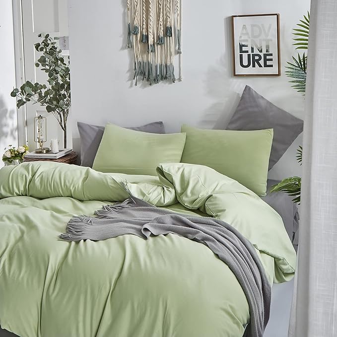 CLOTHKNOW Green Queen Comforter Set Sage Green Bedding Sets Soft Queen Comforter with 2 x Pillow Cases