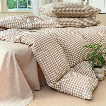 Nayoroom Brown Gingham Duvet Cover Twin Size Tan White Plaid Checkered Duvet Cover Grid Dorm Bedding Set 2 Pieces Soft Lightweight Washed Microfiber Farmhouse Bedding with Pillowcases