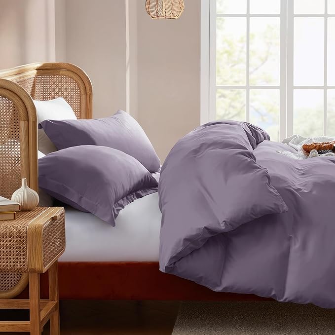 Nestl Grayish Purple Duvet Cover King Size - Soft Double Brushed King Duvet Cover Set, 3 Piece, with Button Closure, 1 Duvet Cover 104x90 inches and 2 Pillow Shams