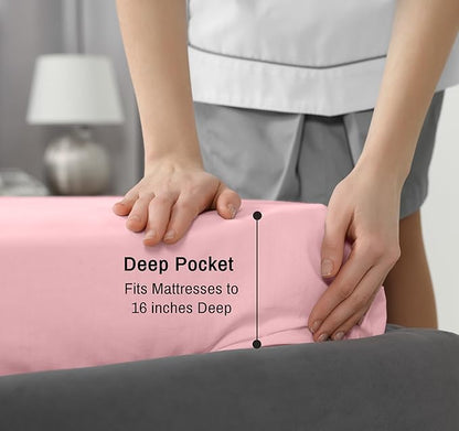 RUVANTI 100% Cotton Sheets – Split King Size Percale Bedding, Cooling & Breathable, Durable with a Crisp, Soft & Comfortable Feel, 16" Deep Pocket, 5-Piece Set, Bridal Rose