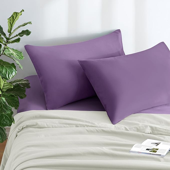 MILVOWOC 2Pcs Brushed Microfiber Standard Pillowcases - 20 x 26 Inch, Purple Pillow Case Set Non Slip Envelope Pillow Cover with Moisture Absorption and Anti-Wrinkle