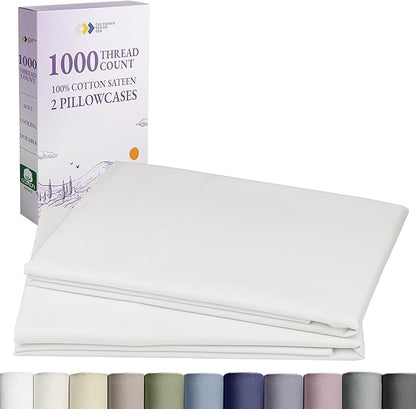 California Design Den Pillow Covers Queen Size Set of 2-1000 Thread Count Sateen, Soft & Thick 100% Cotton Pillowcases Standard/Queen, Breathable Bedding - True Ivory