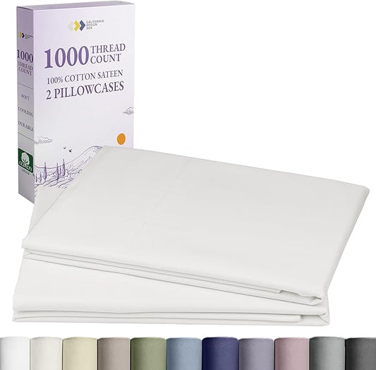California Design Den Pillow Covers Queen Size Set of 2-1000 Thread Count Sateen, Soft & Thick 100% Cotton Pillowcases Standard/Queen, Breathable Bedding - True Ivory