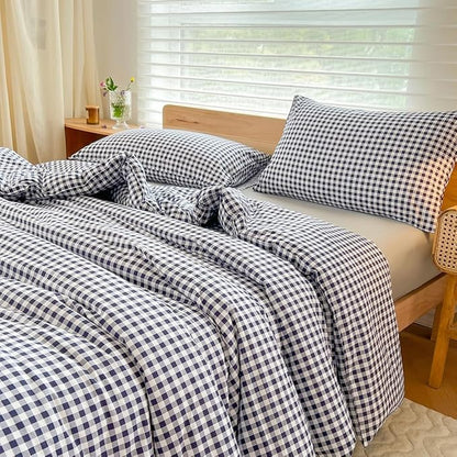 NSNLGSGC Twin Comforter Set, Navy Gingham Bedding Comforter Sets, Blue Grid Bed Comforter 2 Pieces (1 Comforter, 1 Pillowcase)
