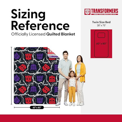 Northwest Transformers Logo Quilted Blanket, Comfy Throw, Adults Boys Girls, Soft Lightweight Bedding for Bed, or Couch, 60 x 80 inches