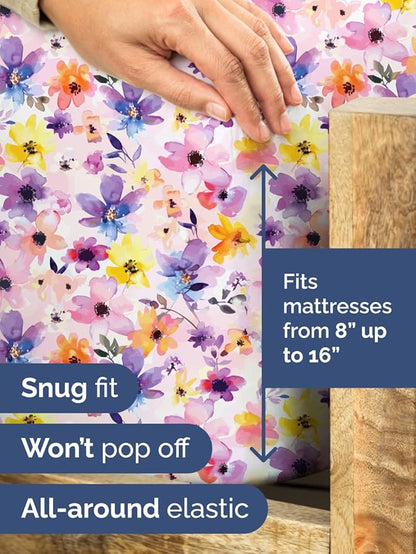 Floral Sheets - Flower Print Bed Sheet Set - 1 Flat, 1 Fitted & 2 Pillowcases w/ Deep Pockets - Comfy, Cozy, Wrinkle & Fade Free - Boho Botanical Bedding - Soft, Breathable & Cooling - Queen Size Set