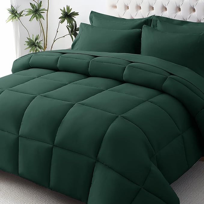JOLLYVOGUE Twin Comforter Set, Ultra-Soft Bed in a Bag Twin Size 5 Pieces, Oeko-TEX Certified Bedding Set with Down Alternative Comforter, Sheets, Pillowcases & Shams, Emerald Green