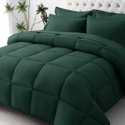 JOLLYVOGUE California King Comforter Set, Ultra-Soft Bed in a Bag Cal King Size 7 Pieces, Oeko-TEX Certified Bedding Set with Down Alternative Comforter, Sheets, Pillowcases & Shams, Emerald Green