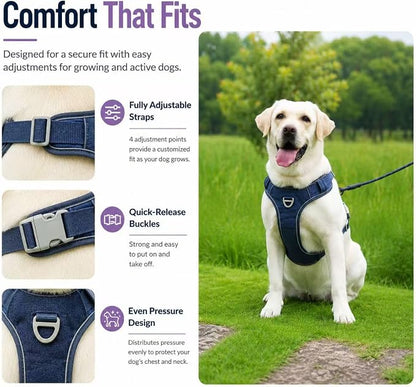 No Pull Dog Harness with Hidden AirTag Holder, Reflective Adjustable Vest Harness, Easy On-Off Design, Soft Breathable Mesh for Small Medium Large Dogs (Navy Blue, M)