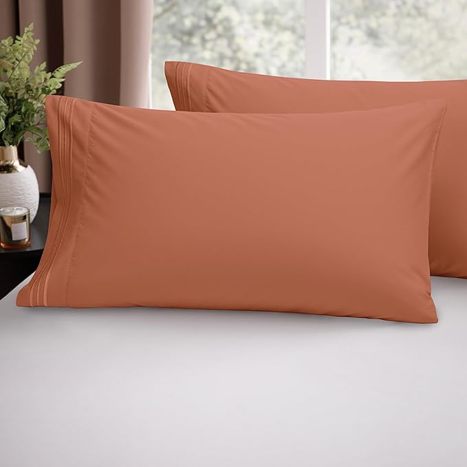 Elegant Comfort Luxury Ultra-Soft 2-Piece Pillowcase Set - 1500 Premium Hotel Quality Microfiber Double Brushed - Wrinkle Resistant, Standard/Queen, Coral