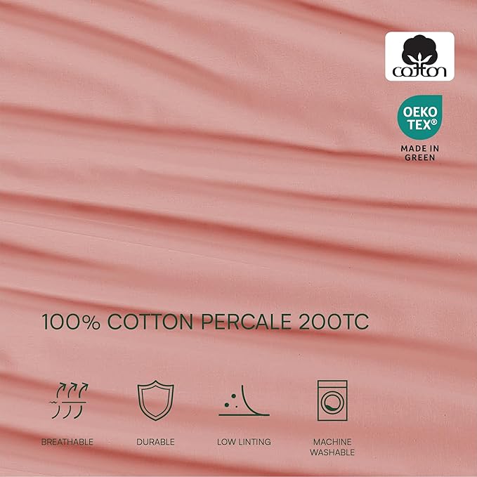 Lacoste 100% Cotton Percale 4-Piece Sheet Set – Cool, Crisp, Matte, and Durable, Oeko-Tex Certified – Solid, Canyon Orange, California King
