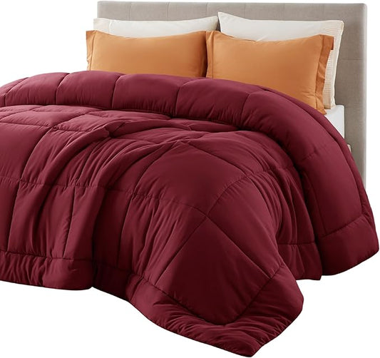 Bedsure Comforter Duvet Insert - Quilted Comforters King Size, All Season Duvet, GentleSoft Down Alternative Bedding Blanket, with 8 Tabs, Gifts for Women/Men, Red, King 90 x 102 Inches