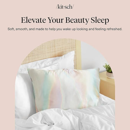 Kitsch Satin Pillowcase with Zipper for Hair & Skin - Softer Than Silk Pillow Cases, Smooth Cooling Satin Pillow Case, Wrinkle-Free, Machine Washable - Pillow Cases Standard Size (19x26) - Aura, 2pcs