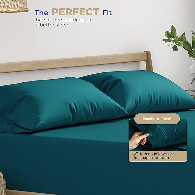 THREAD SPREAD 100% Cotton Pillow Cases Queen Size Set of 2 - Luxury 400 Thread Count Queen Pillow Cases (Teal), Soft Cooling Breathable Hotel Quality Cotton Pillowcases, Fits Standard Pillows