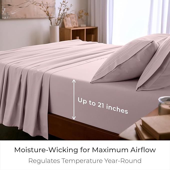 Mellanni Full Sheet Set - 6-Piece Iconic Collection Bedding, (Including 4 Pillowcases), 21-Inch Extra Deep Pocket, Easy Care, Ultra Soft, Cooling Sheets, Brushed Microfiber - Blush Pink