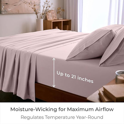 Mellanni Full Sheet Set - 6-Piece Iconic Collection Bedding, (Including 4 Pillowcases), 21-Inch Extra Deep Pocket, Easy Care, Ultra Soft, Cooling Sheets, Brushed Microfiber - Blush Pink