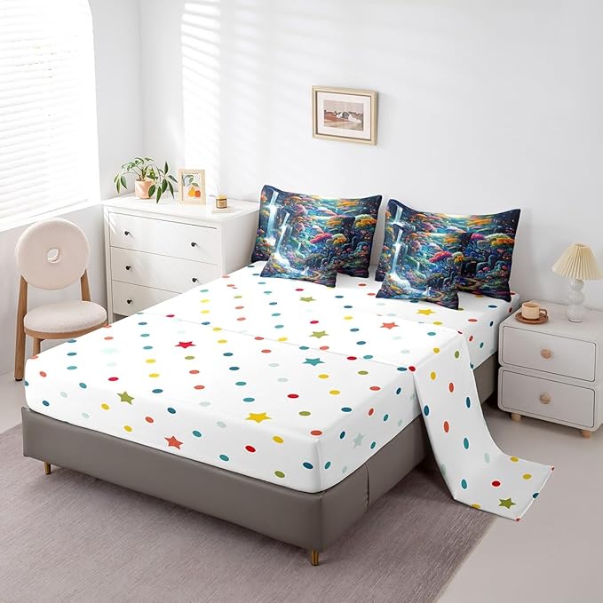 Feelyou Waterfall Comforter Set 7 Pieces King Size Moon Landscape Bedding Set for Boys Girls Magical Bed in a Bag with Comforter, Sheets, Pillowcases & Cushion Covers