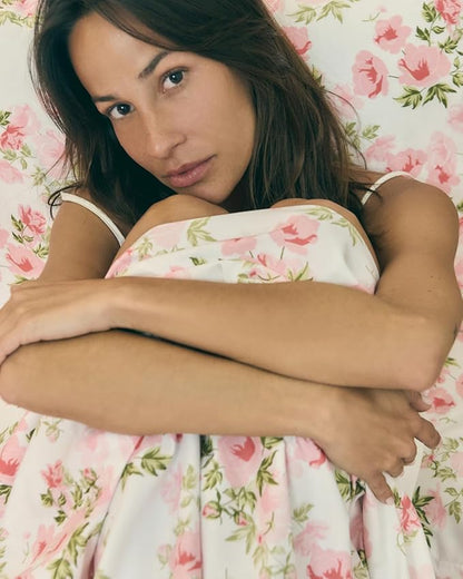 Floral Sheets - Pink Floral Bed Sheet Set - 1 Flat, 1 Fitted & 2 Pillowcases w/ Deep Pockets - Comfy, Wrinkle & Fade Free - Boho Botanical Bedding - Ultra-Soft, Breathable & Cooling - Full Size Set