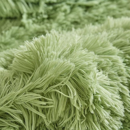 Wajade Faux Fur Plush White Comforter Set Fluffy Fuzzy Shaggy Bedding Set - 3PC Full/Queen Microfiber Soft Warm Quilt Set (Sage Green, King)