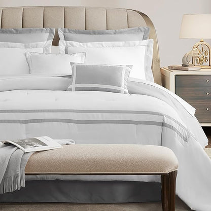 Wonderful White Comforter Set King,8-Piece Hydro-Brushed Wooly Feel Hotel Style Modern Luxury Bedding Comforter Set with Matching Fitted Sheet,Flat Sheet,Pillow Sham,Decor Pillows for All Season