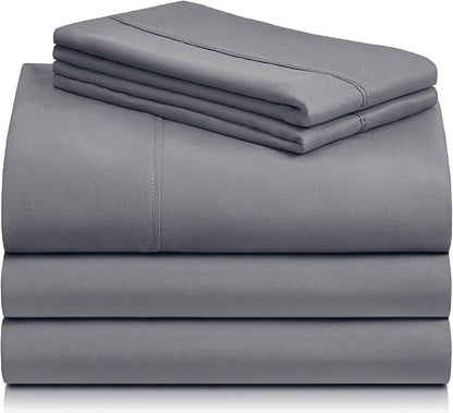 LuxClub 5 PC Split King Sheet Set Bed Sheets Deep Pockets 18" Wrinkle Free Cooling Sheets Machine Washable Hotel Bedding Silky Soft - Light Grey Split King