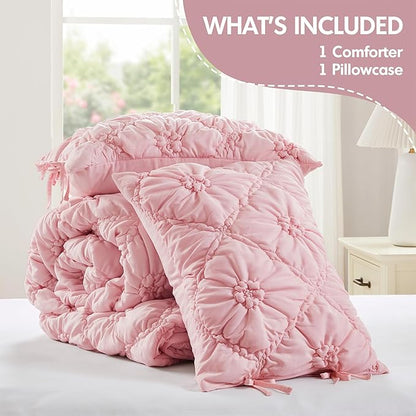 Intelligent Design Twin Comforter Set – Pink Lily Puffy Floral Shabby Chic Boho Bedding for Girls, Ultra-Soft, Lightweight & All-Season, Twin