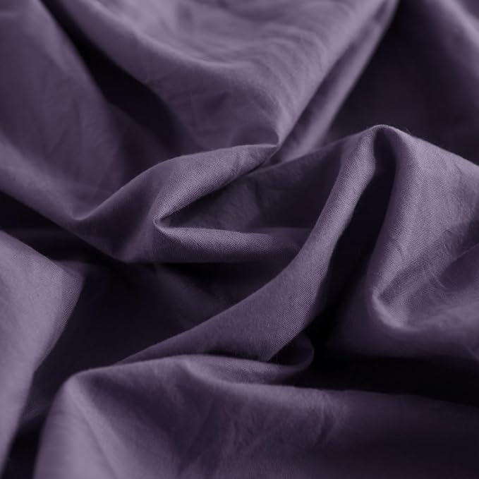 NEXHOME PRO 100% Washed Cotton Duvet Cover Full Size, Ogranic Natural Linen Feel Breathable Bedding Set with Zipper Closure, 3 Pieces Duvet Cover Set Eggplant (No Comfortert) 8090