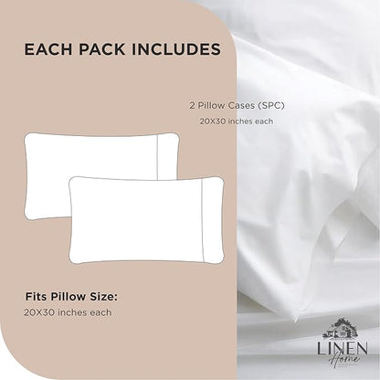 Linen Home 100% Cotton Percale Pillowcases Queen Size, Sand Shell, 2 Pieces of Pillow Case, Crisp and Cool Strong Bed Linen, 20 inches X 30 inches