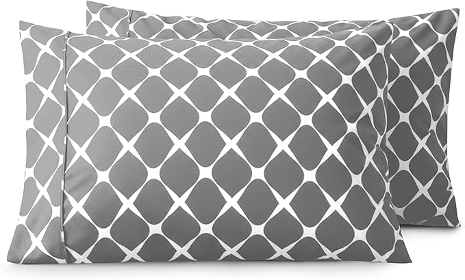 Elegant Comfort Luxury Ultra-Soft 2-Piece Pillowcase Set - 1500 Premium Hotel Quality Microfiber Double Brushed - Wrinkle Resistant, King Size, Bloomingdale Pattern Gray