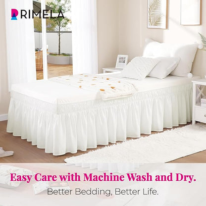 RIMELA White Bed Skirt Full Size 12 Inch Drop, Elastic Bed Skirting for Bed Base and Frame, Bedding Dust Ruffle Easy to Install, Lightweight Wrap Around Adjustable Bedskirt
