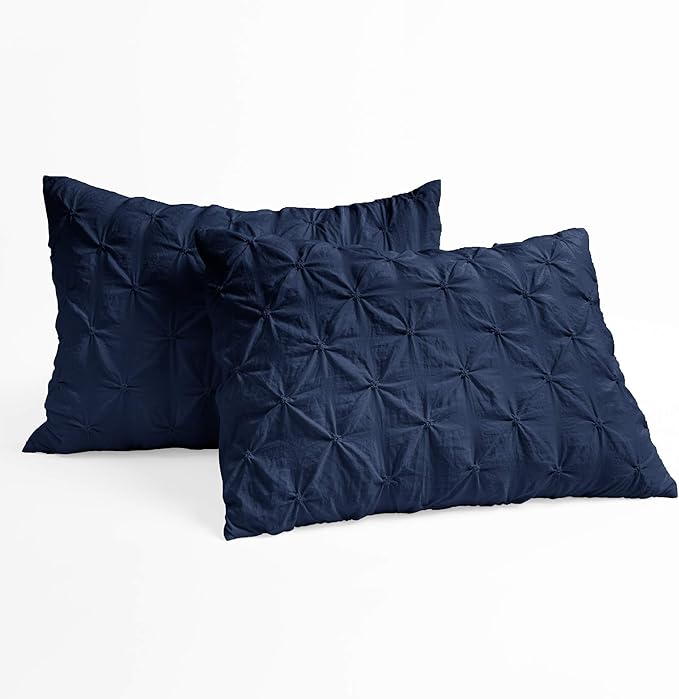 Lush Decor Ravello Pintuck Comforter Set - Luxe 5 Piece Textured Bedding Set - Traditional Glam & Farmhouse Inspired Bedroom Decor - King, Navy