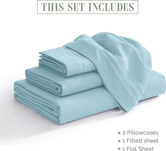 Elegant Comfort Luxurious 1500 Premium Hotel Quality Microfiber 4-Piece Sheet Set, 18-24 Inches Deep - Extra Deep Pocket Sheets - Ultra Soft 4PC Deep Pocket Sheets, Twin/Twin XL, Aqua Blue