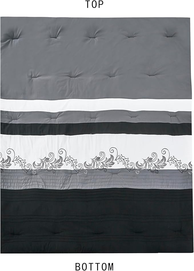 Chezmoi Collection Napa 7-Piece Luxury Leaves Scroll Embroidery Bedding Comforter Set (California King, Black/Gray/White)