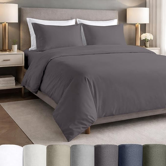 California Design Den California King Sheets Set - Certified 100% Egyptian Cotton, Lightweight Percale Sheet Set with Deep Pockets, Crisp & Durable Luxury Bedding Set - Grey