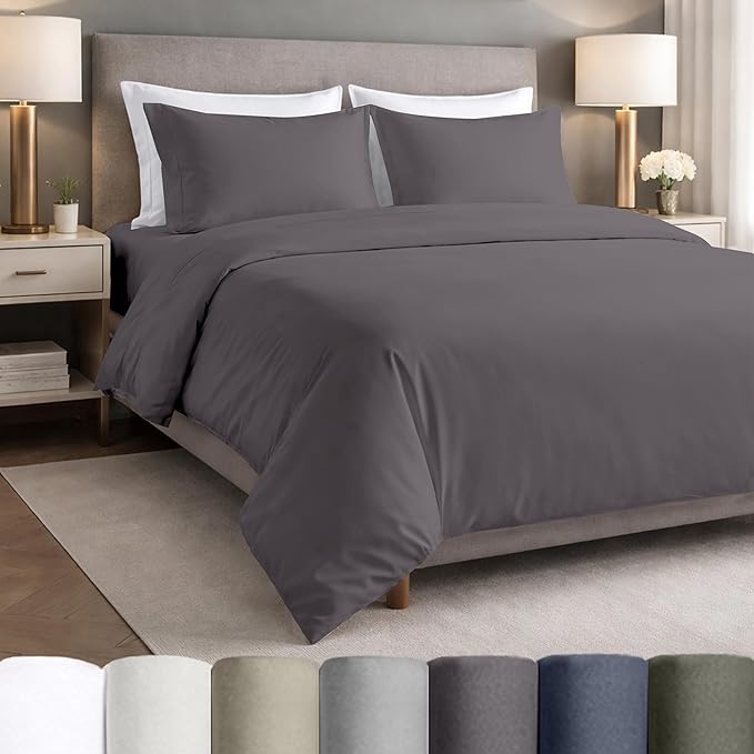 California Design Den King Size Sheets Set Cotton - Certified 100% Egyptian Cotton King Size Percale Sheets Set with Deep Pockets, Lightweight, Crisp, Durable Luxury Bedding - Grey
