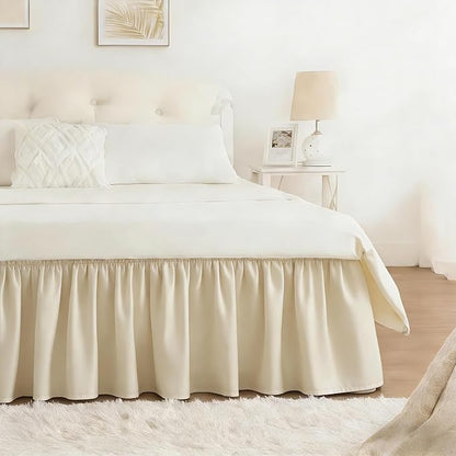 RIMELA Light Beige Bed Skirt Queen Size 18 Inch Drop, Elastic Bed Skirting for Bed Base and Frame, Bedding Dust Ruffle Easy to Install, Lightweight Wrap Around Adjustable Bedskirt