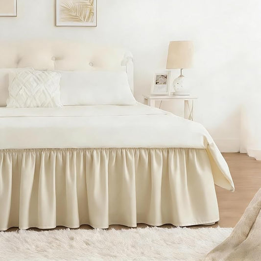RIMELA Light Beige Bed Skirt Queen Size 18 Inch Drop, Elastic Bed Skirting for Bed Base and Frame, Bedding Dust Ruffle Easy to Install, Lightweight Wrap Around Adjustable Bedskirt