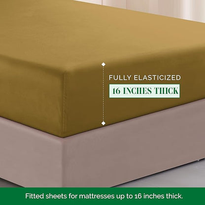 Elegant Comfort Luxurious 1500 Premium Hotel Quality Microfiber Three Line Embroidered Softest 4-Piece Bed Sheet Set, Wrinkle and Fade Resistant, Full, Bronze
