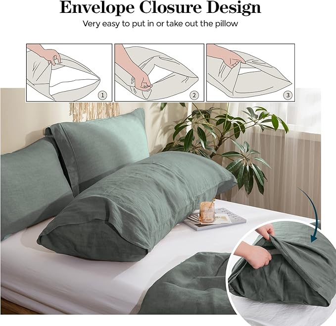 Simple&Opulence Body Pillow Cover 20" x 54",100% Pure Linen, Ultra Soft and Breathable, Body Pillowcase with Envelope Closure for Adults (Greyish Green)